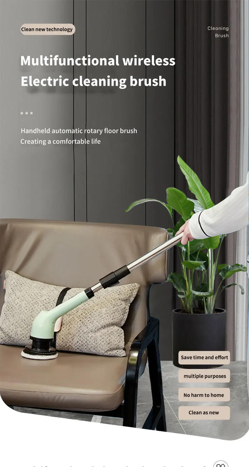 Description Picture 2 of itemElectric Cleaning Brush2-gear Cordless Rotary Floor Scrubber Wireless with Adjustable Extension Handle Perfect for Home Kitchen