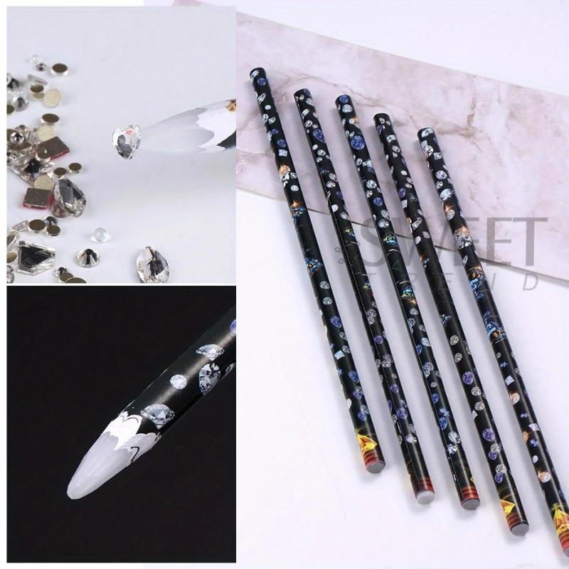 Description Picture 3 of item5pcs Rhinestone Picker Nail Art Pens Professional Wax Pencil Dotting Pen Gems Drill Crystal Diamond Tools Manicure Accessories