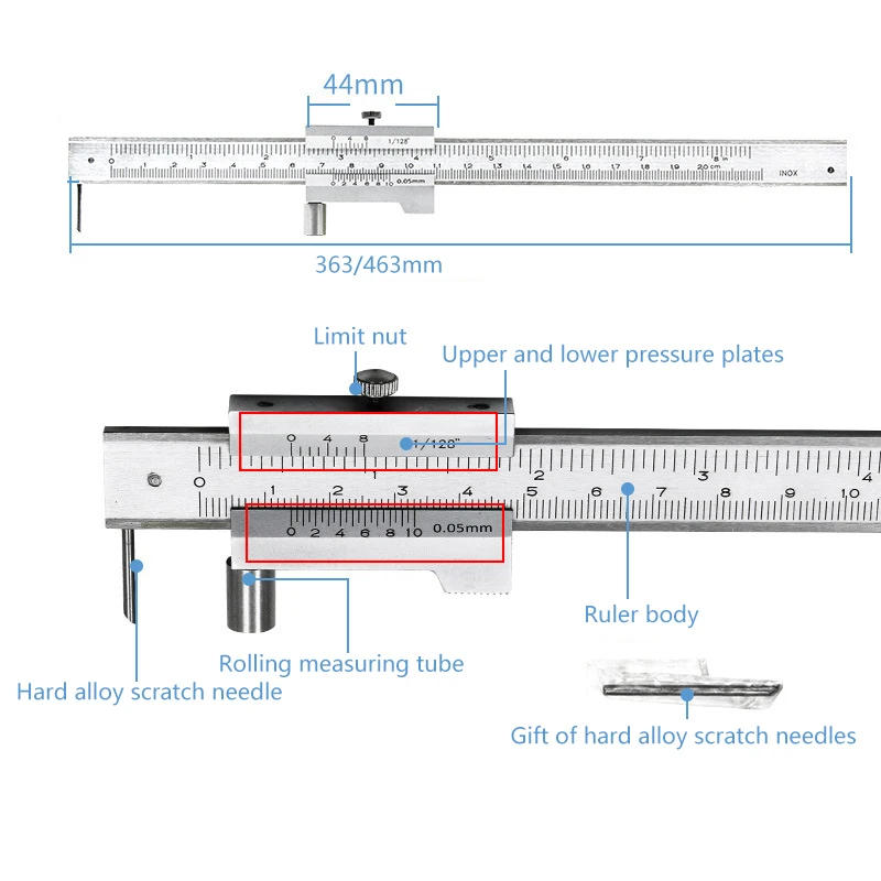 Description Picture 2 of item200-400mm Vernier Caliper Precision Measuring Gauge Stainless Steel Parallel Marking Caliper Measuring Tool With Spare Needle