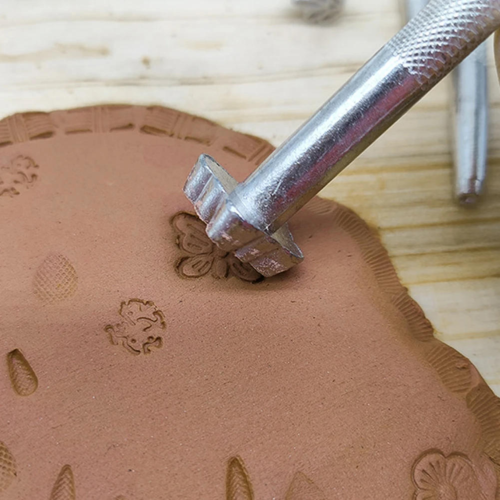 Description Picture 4 of itemPottery Stamps for Embossing Leather Tools Stainless Steel Flowers Punch DIY Ceramic Manual Stamp Printing Mold Set