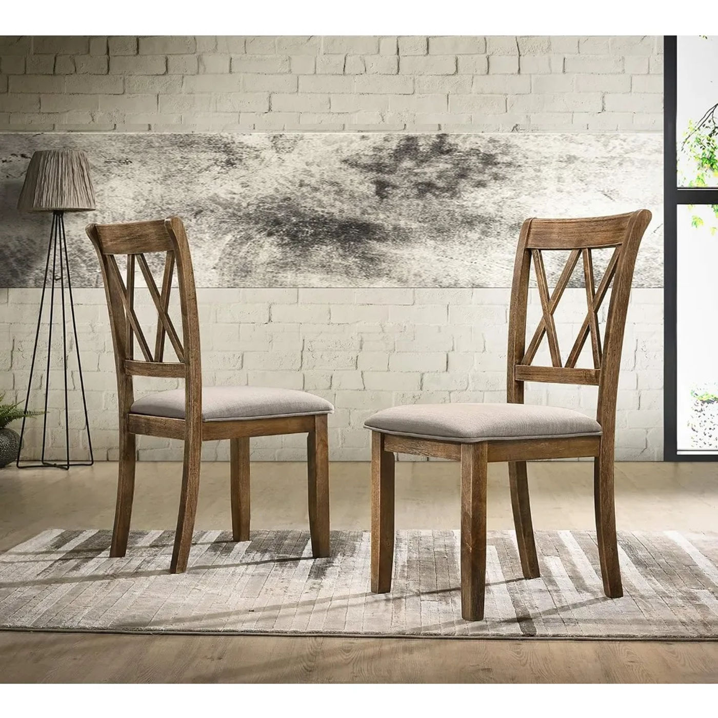 Description Picture 4 of itemRound dining table set of 5 for 4 to 6 people, round wooden kitchen table with solid wood cross bar base with 4 dining chairs