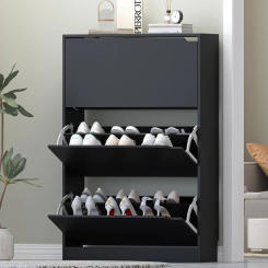 Storage Cabinet for Entryway, Black Shoe Cabinet with 3 Flip Drawers Hidden Shoe Storage Modern Shoe Rack Storage Organizer