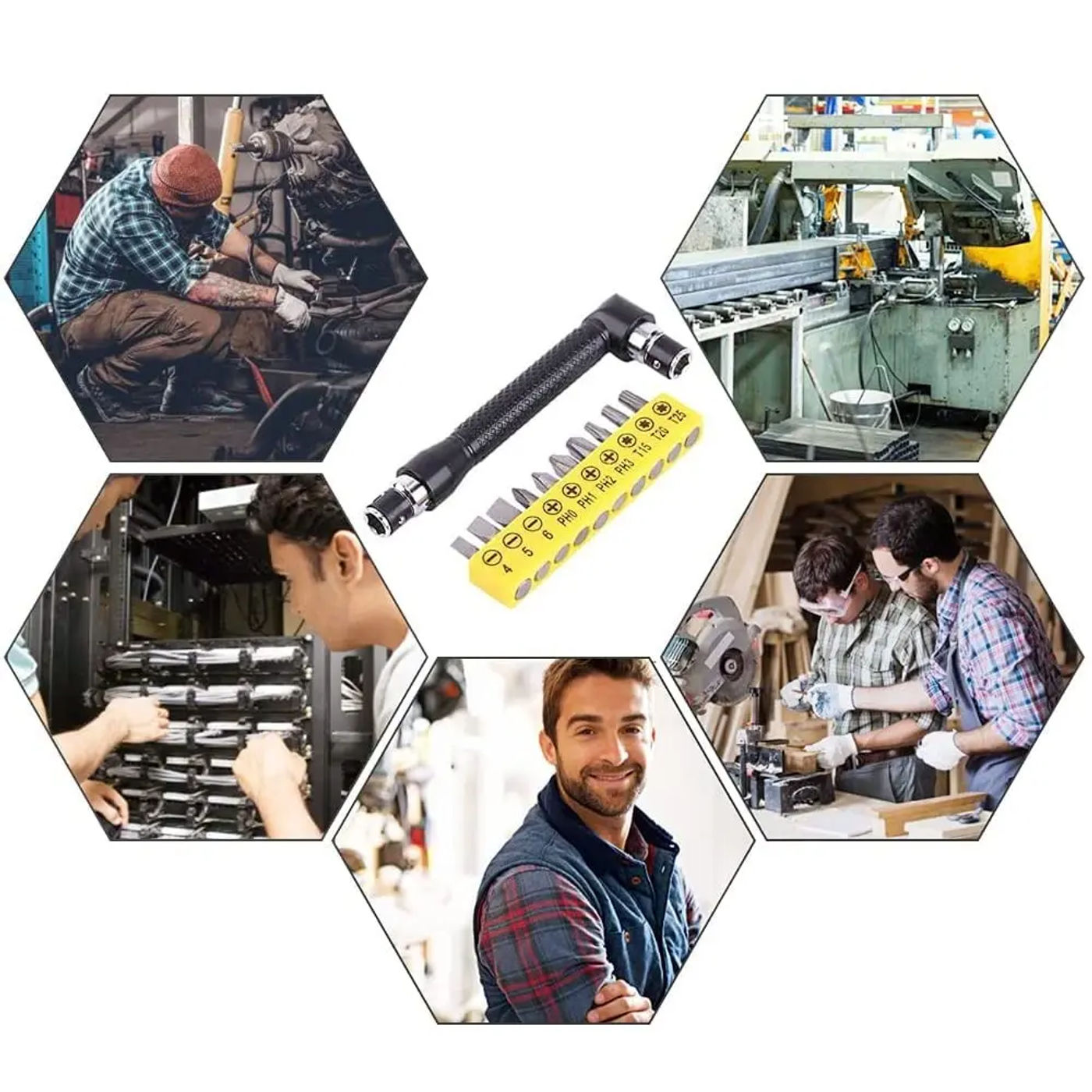 Description Picture 4 of itemL-shaped 1/4 Hexagonal Screwdriver Bit 90 Degree Double Head Handle Black 6.35 Wrench 10pc Yellow Tape Screwdriver Bit Tool Set