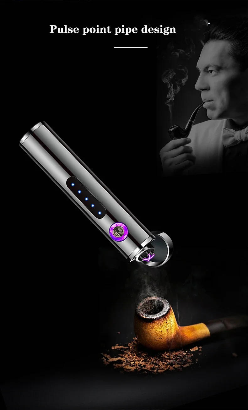 Description Picture 6 of itemNew Metal USB Windproof Lighter Personalized Cylindrical Compact Double Arc Plasma Lighter Portable Smoking Accessories Gadget