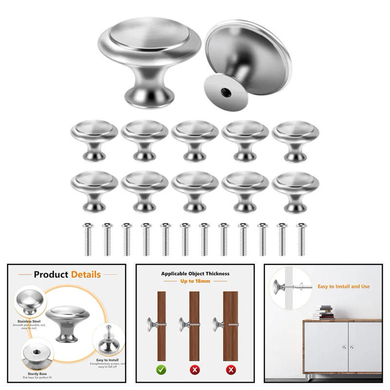 Description Picture 2 of item12pcs Furniture Knobs Cabinet Handles Stainless Steel Drawer Hand Pulls Knob Round Shaped Replacement Furniture DIY Door Hardwar