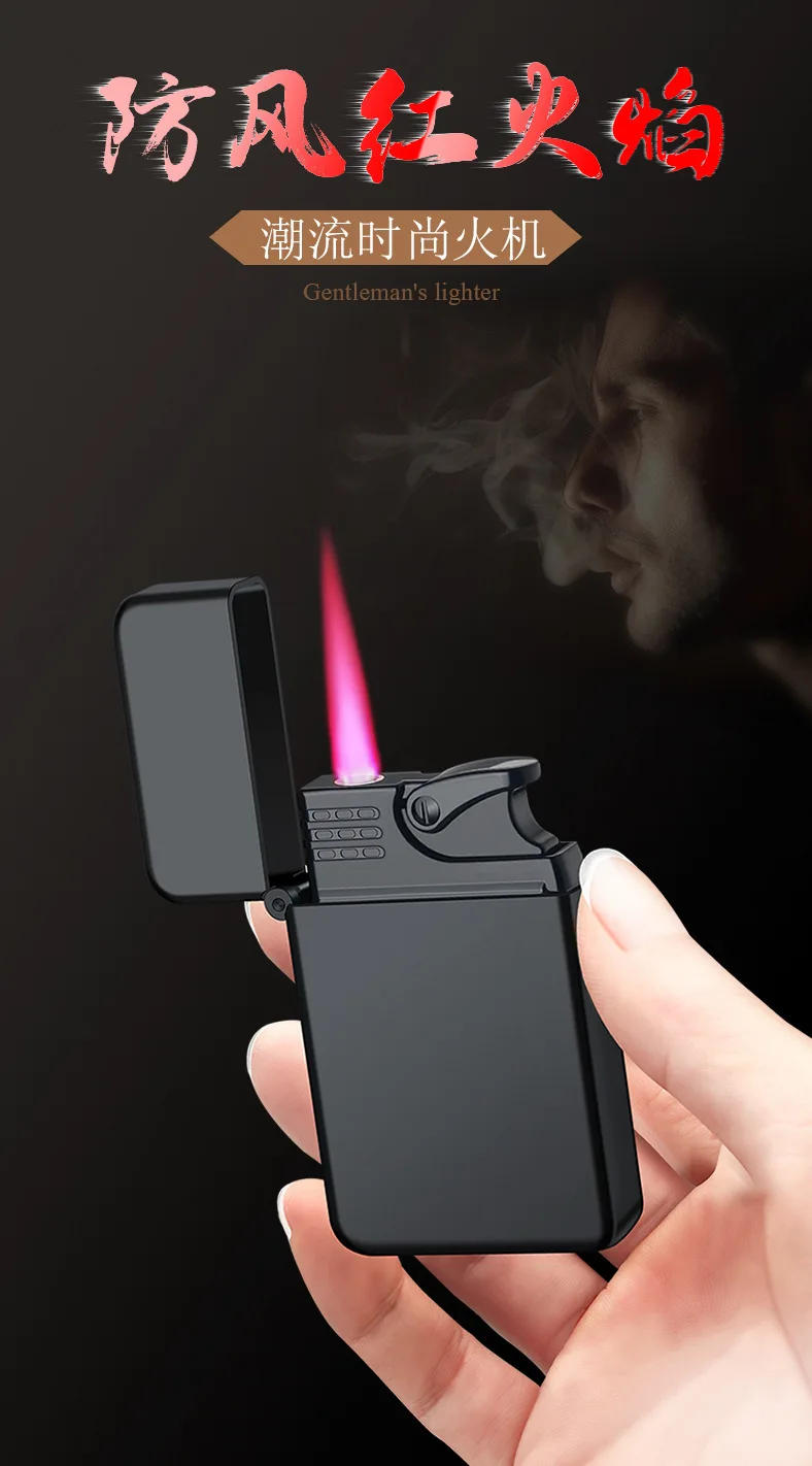 Description Picture 2 of itemMetal Jet Red Flame Lighter, Refillable Butane, Adjustable, Portable, Windproof, Gas Lighter, Glow in the Dark, Gift for Men