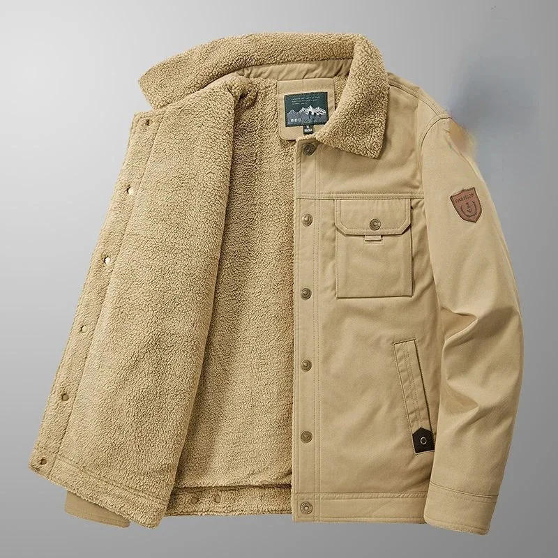 Description Picture 4 of itemMen's Jacket Short Winter Parkas Lapel s Lamb Fur Lining Cold Plush and Thicken Lined Coat