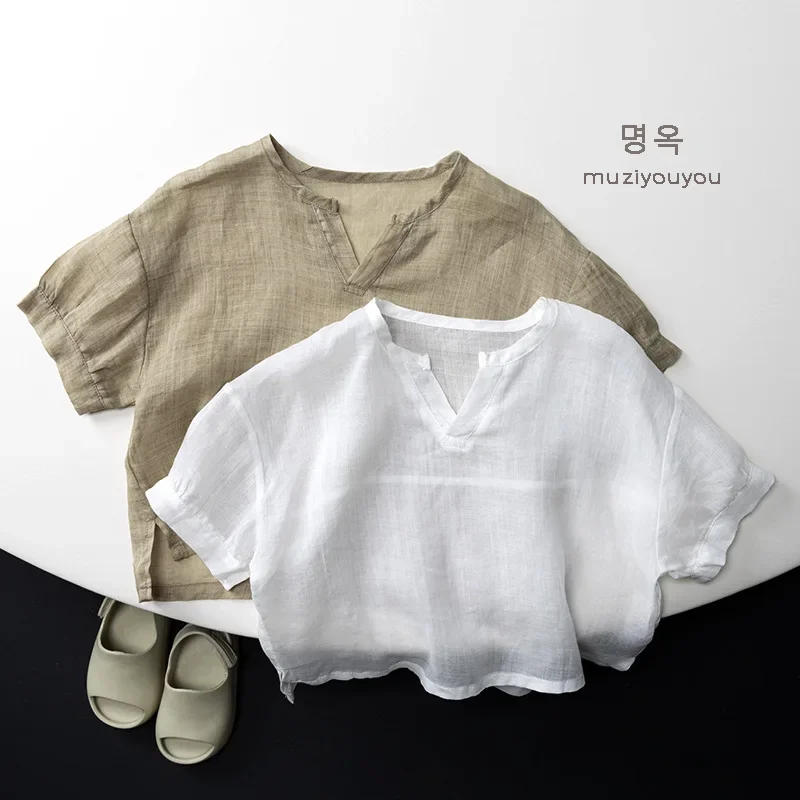 Description Picture 2 of itemChildren's Shirt 2025 Summer New Style Cool and Breathable Thin T-shirt Top for Boys and Girls Japanese and Korean Clothing