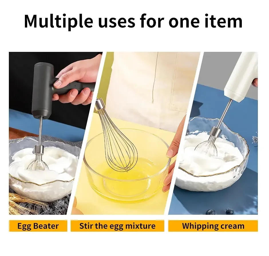 Description Picture 3 of itemWireless Electric Food Mixer Baking Dough Cake Cream Mixer Kitchen Tools USB Rechargeable Portable 3 Speeds Egg Beater
