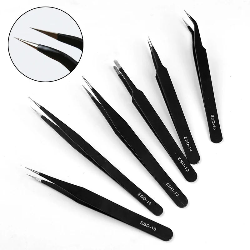 Description Picture 2 of itemAnti-static ESD Stainless Steel Tweezers Maintenance Tools Industrial Precision Curved Straight Tweezers Repair Tools