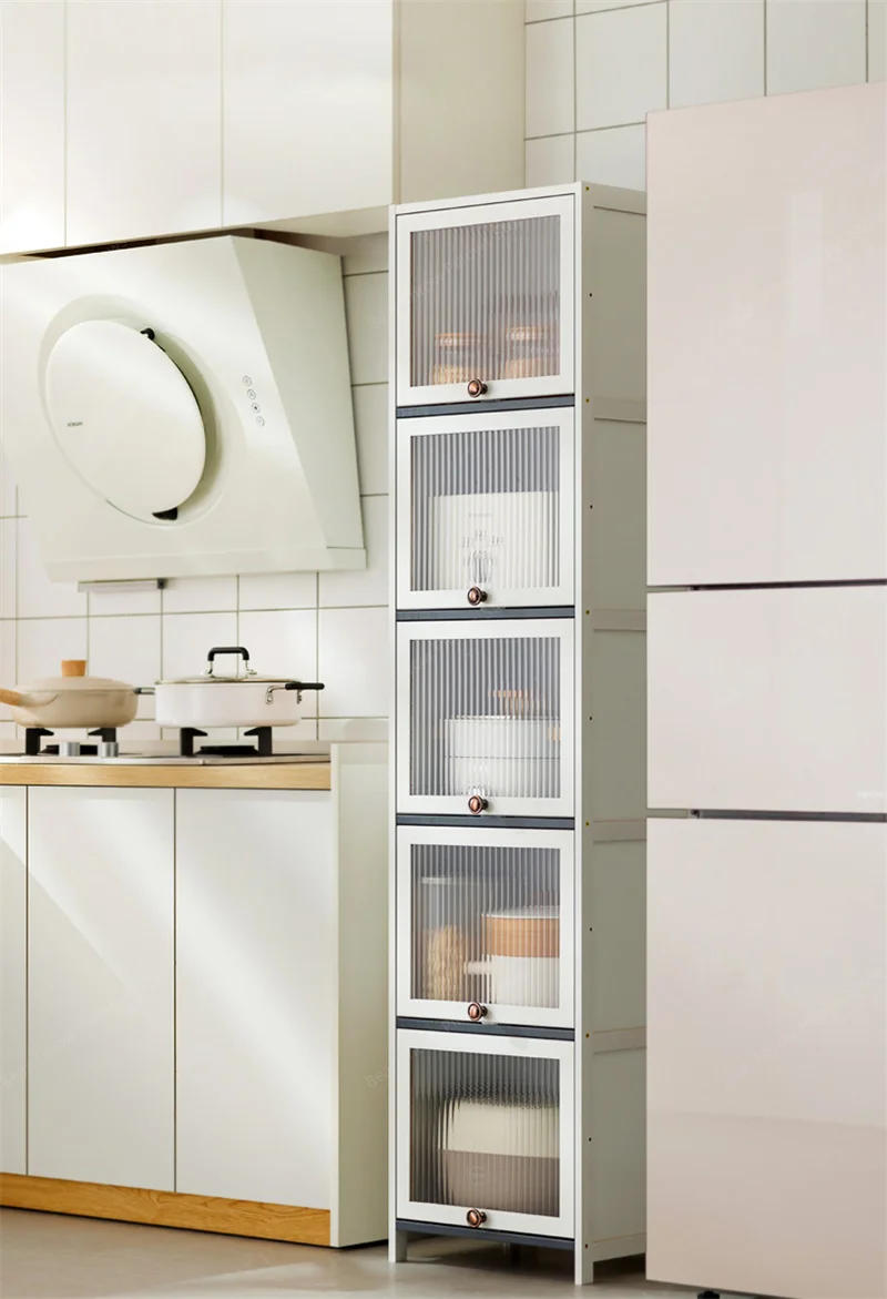 Description Picture 3 of itemGY Modern Kitchen Cabinet Floor Slit Shelf Locker Multilayer Microwave Oven Storage Cabinet with Flip Door home furniture