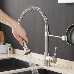 Kitchen Faucets Brush Brass Faucets for Kitchen Sink Single Lever Pull Down Spring Spout Mixers Tap Hot Cold Water Crane