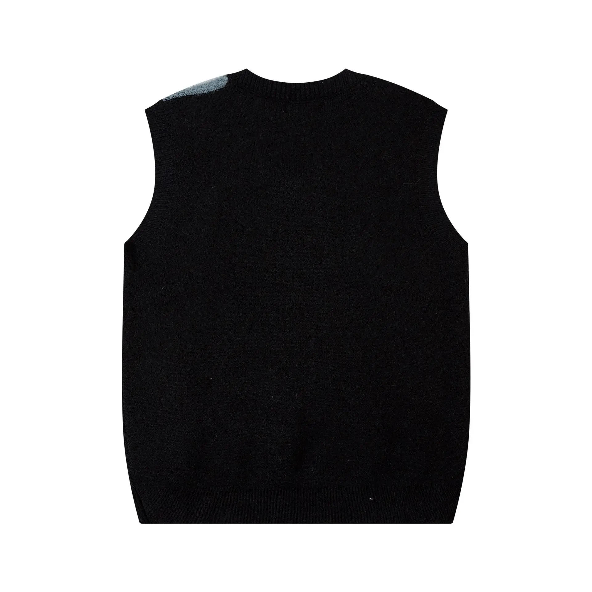 Description Picture 5 of itemAutumn Winter Sweater Vest Men Plush Patchwork Loose Sleeveless V-neck Sweaters Vest Harajuku Oversize Couple Knitwear Pullover