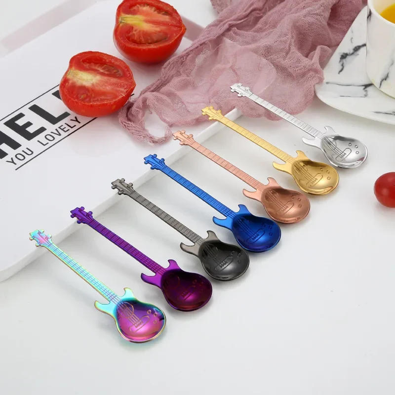 Description Picture 4 of item7PCS/SET Stainless Steel Guitar Teaspoon Coffee Spoon Creative Christmas Gift Fashion Bar Tableware for watermelon dessert