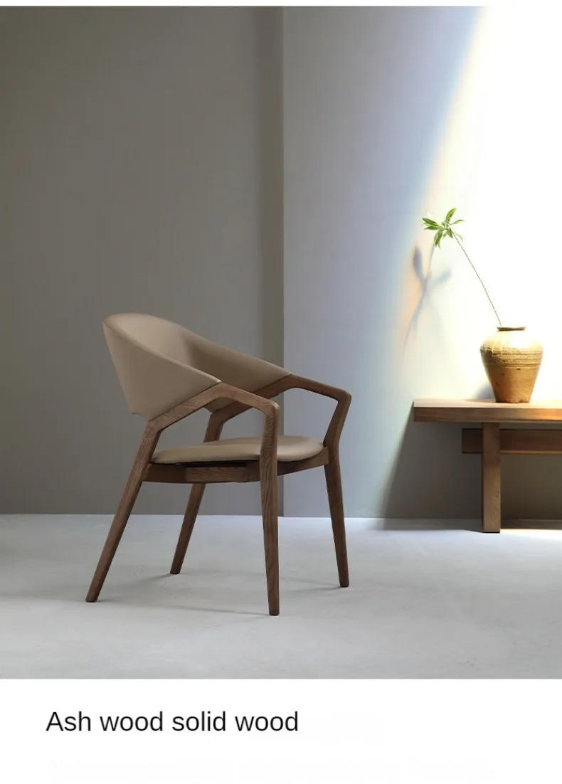 Description Picture 2 of itemWood Luxury Designer Dining Chair Leather Minimalist Stool Single Person Chair Soft Modern Dining Chairs Living Room Furniture