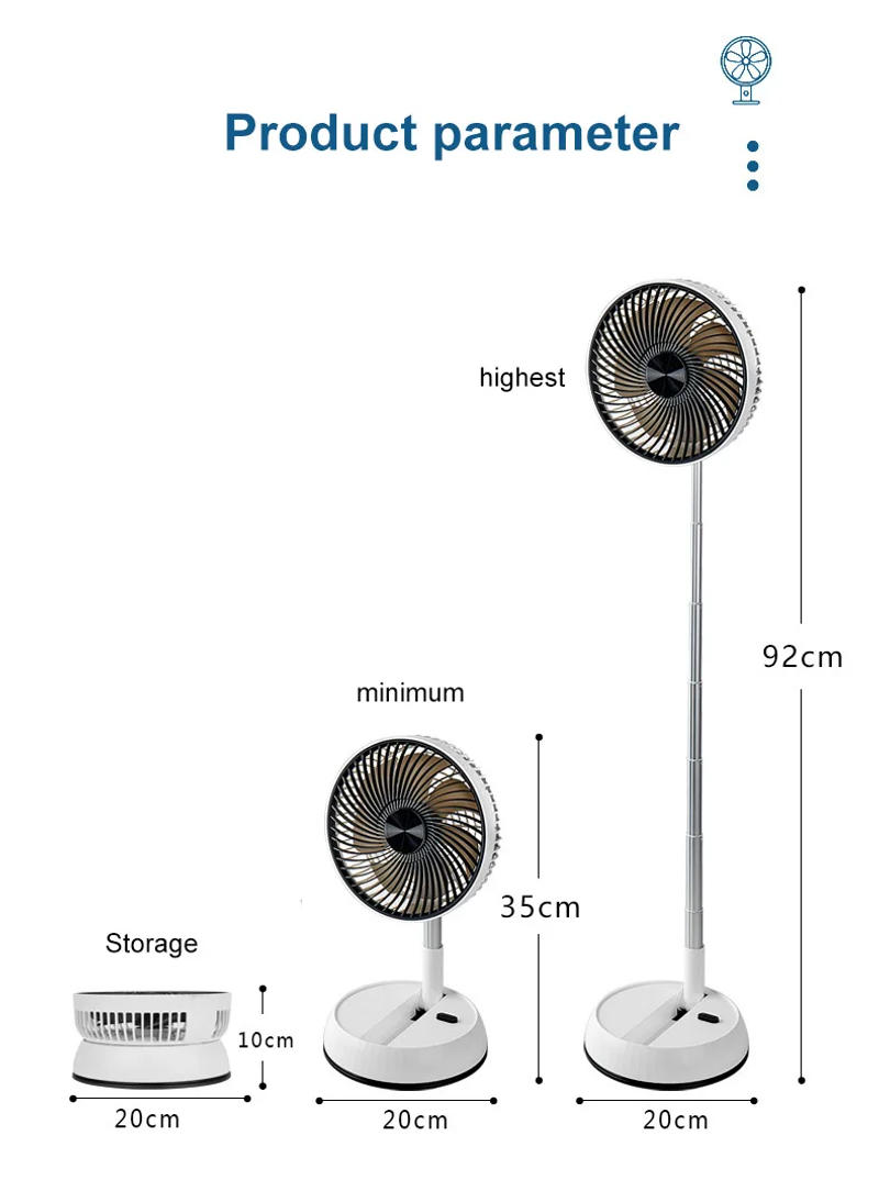 Description Picture 2 of itemNew Telescopic Folding Fan Multifunction Portable Charging USB Three Speed Timing Remote Control Fan for Bedroom Office Campi