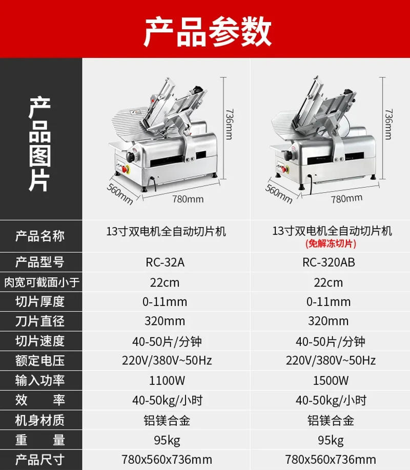 Description Picture 2 of itemCommercial automatic mutton roll slicer frozen meat electric slicer meat planer desktop 13 inch