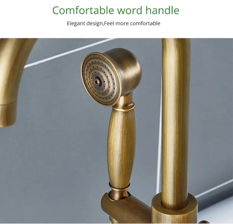 Description Picture 6 of itemAntique Brass Bathtub Faucet Floor Mounted Swive Spout Tub Mixer Tap with Handshower Handheld Bath Shower  Water Set