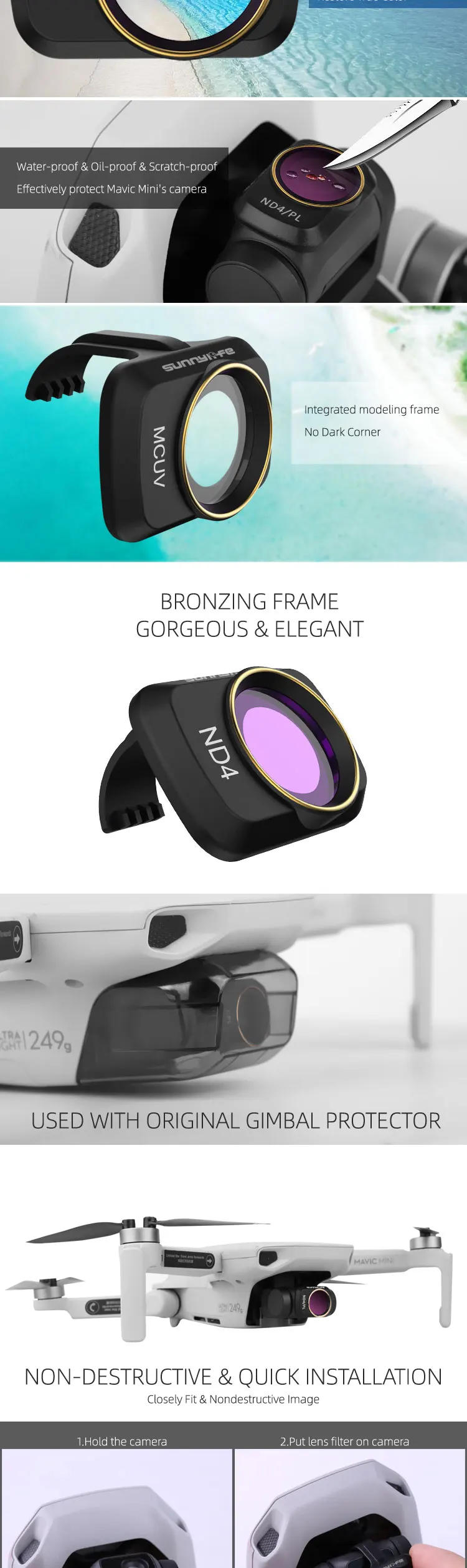 Description Picture 3 of itemFor DJI Mavic Mini 2 / Mini 4K Camera Lens Filter MCUV ND4 ND8 ND16 ND32 CPL Filters Kit for DJI Mavic Mini SE Drone Accessorie