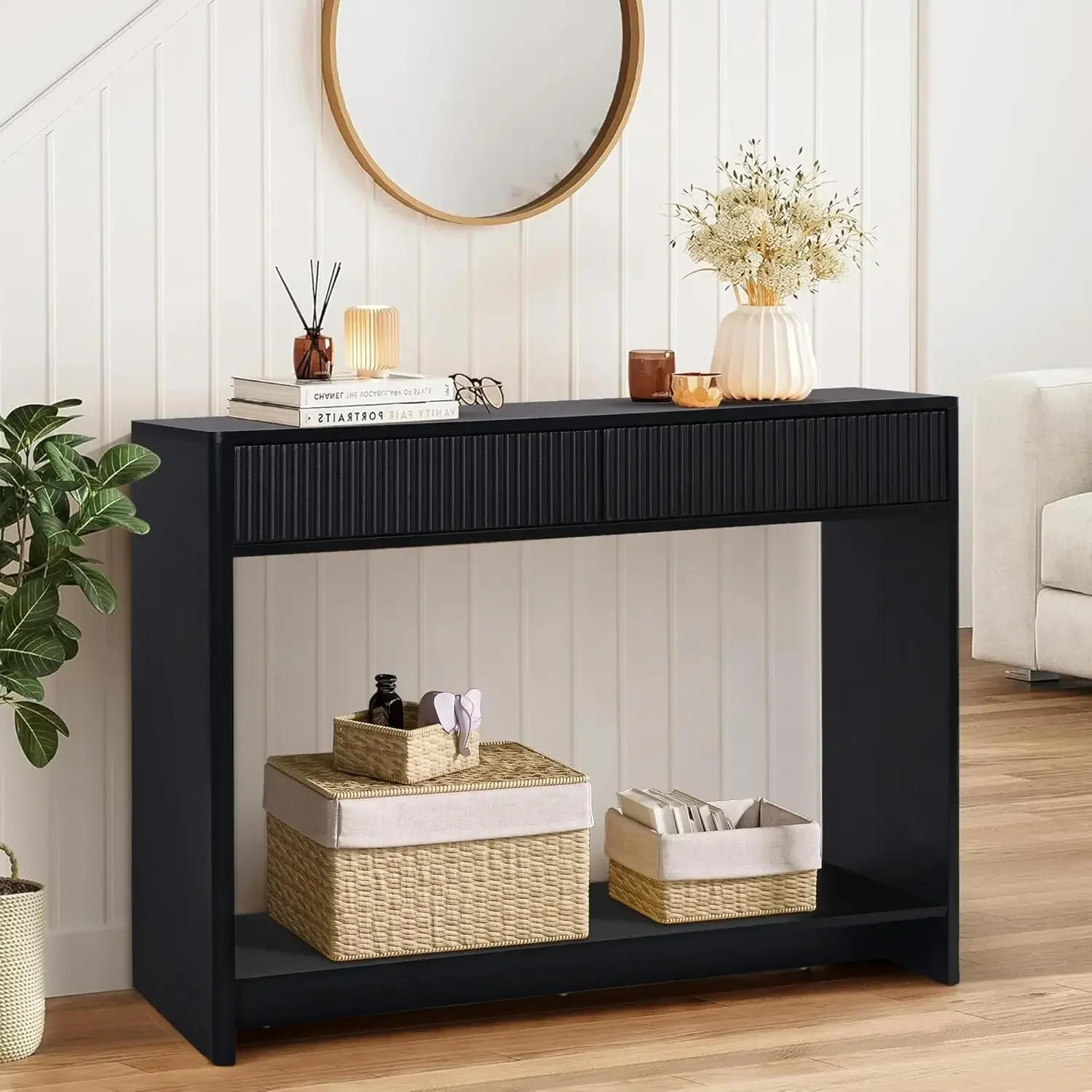 Description Picture 2 of itemEntryway Table with Storage,Narrow Console Table with Drawers,Hallway Entrance Foyer, Mid Century Farmhouse Fluted Console Table