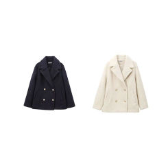 2024 new women's clothing European and American style fashionable and simple bouclé double-breasted coat