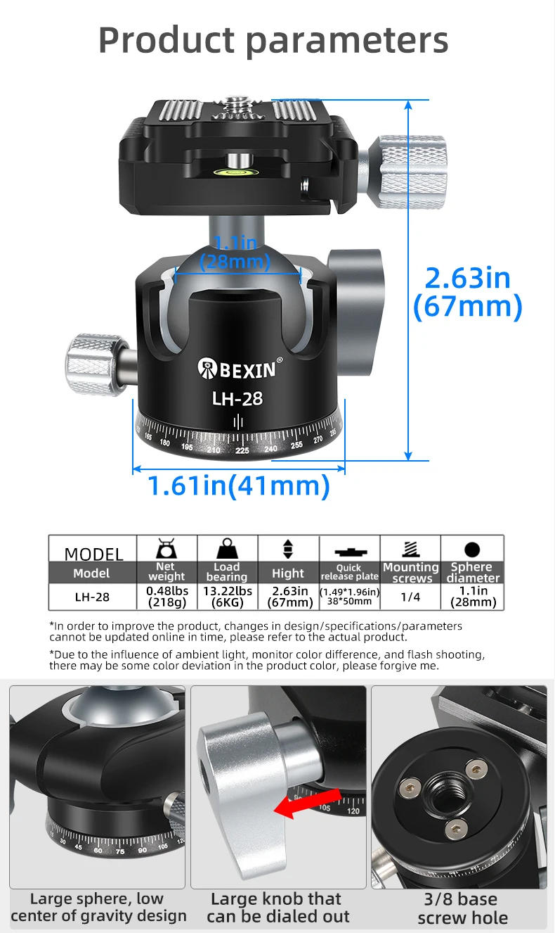 Description Picture 6 of itemBEXIN Mini Ball Head With 1/4 Screw for Aluminum Alloy Camera Phone Speedlite MS22 Tripod Selfie Stick Foldable and Lightweight