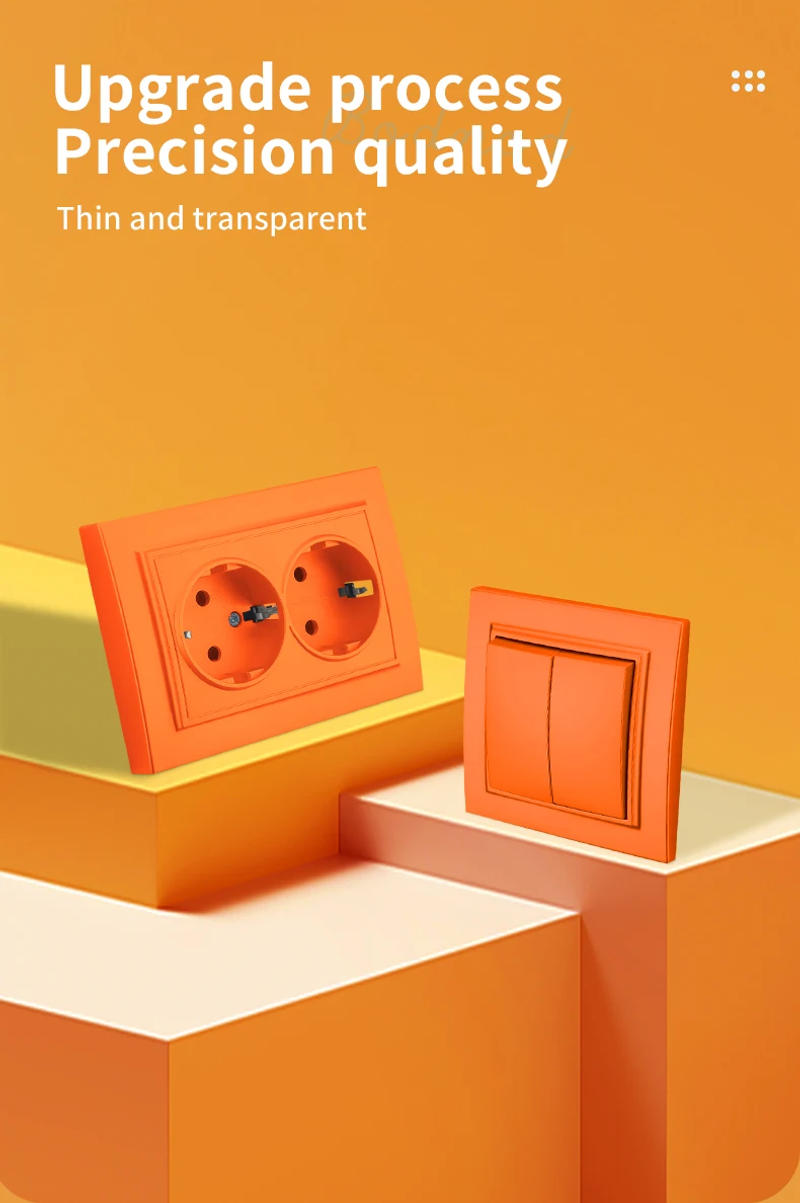 Description Picture 3 of itemOrange Classic Electrical Outlets Power Sockets EU Standard AC 250V Paint Plastic Wall Embedded With Ground Plugs Socket Socket