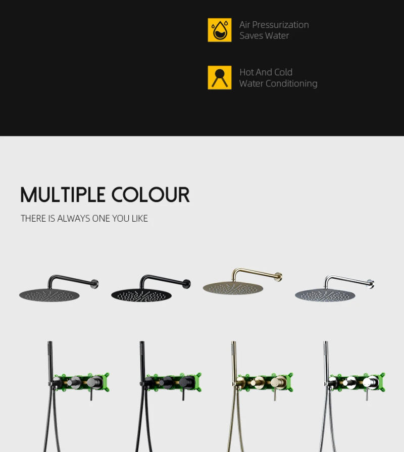 Description Picture 5 of itemGunmetal Shower Faucet Embed Box Wall Mounted  8-16'' Rain Head Hot &Cold Shower Tap Handheld 2 Ways Ceiling Arm Bathroom Mixer