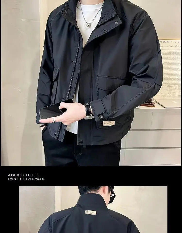 Description Picture 3 of itemSpring Autumn Stand Collar Workwear Jackets Fashion Casual Loose High Street Handsome Jacket Men Overcoat Male Clothes