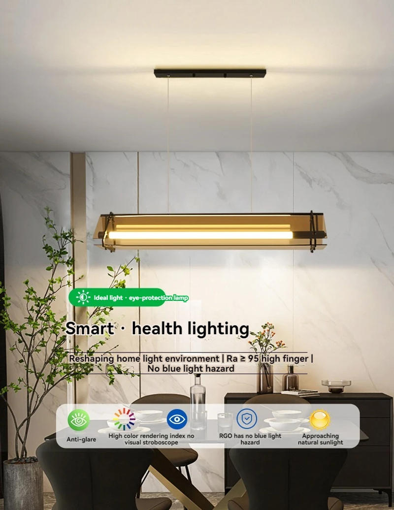 Description Picture 2 of itemNordic Led Long Tube Glass Pendant Lights For Dining Kitchen Table Living Room Design Glass Led Tube Chandelier Pendant Lamp
