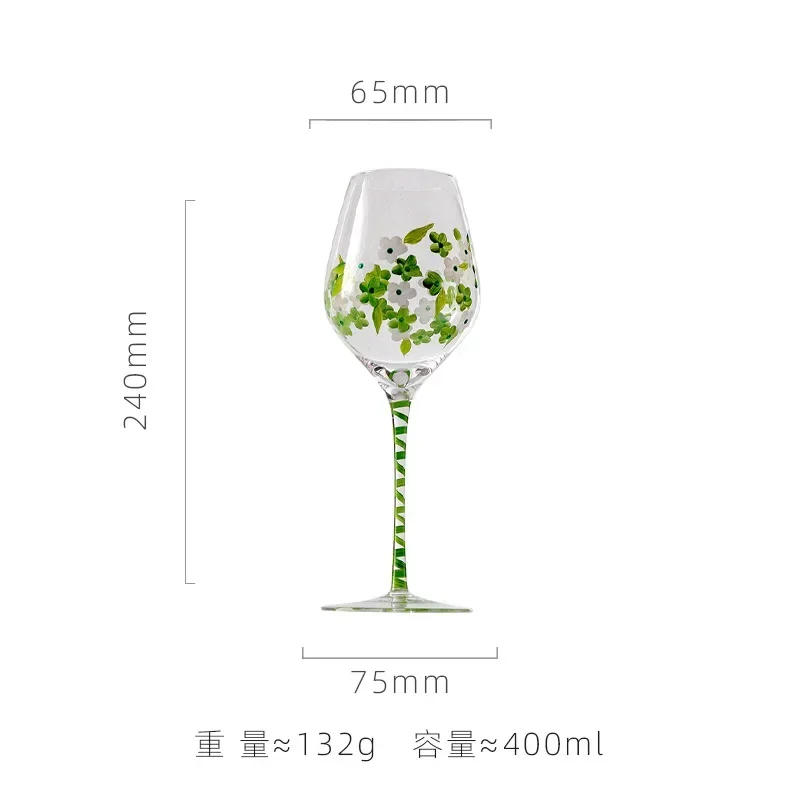 Description Picture 2 of itemHigh Footed Glass Cup Red Wine Glass Champagne Glass Kitchen Drinkware Handmade Painted Flamingo Wine Glasses Household Wine Set