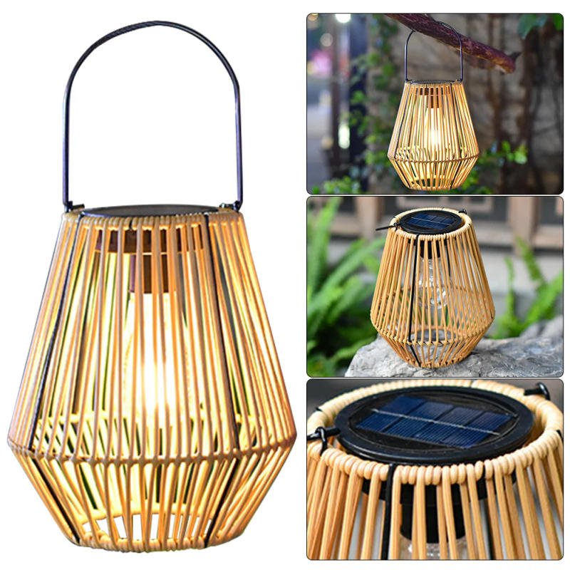 Description Picture 2 of itemOutdoor Solar Light Hanging Rattan Solar Lantern with Handle Rattan Weaving Bamboo Lamp Solar Power Streetlight Garden Decoratio