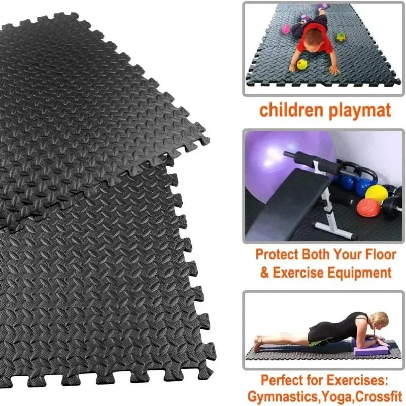 Description Picture 6 of item1-16PCS 30*30cm Sports Gym Protection EVA Leaf Grain Floor Mats Yoga Fitness Non-Slip Splicing Rugs Thicken Shock Room Workout