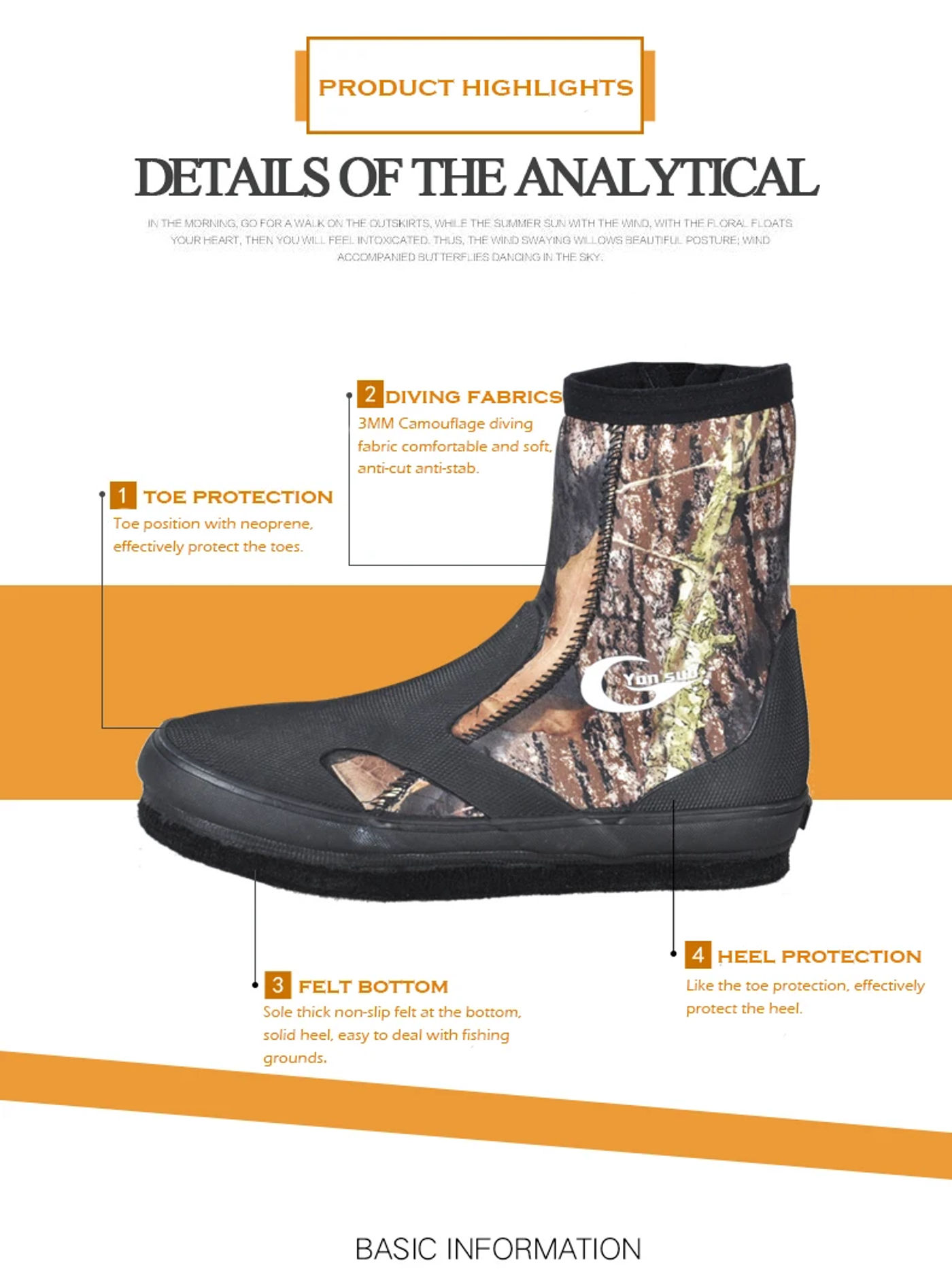Description Picture 5 of itemYONSUB 5MM Neoprene Diving Boots Wear-resistant Upstream Shoes Non-slip Fishing Shoes Camouflage Keep Warm Water Sports Shoes