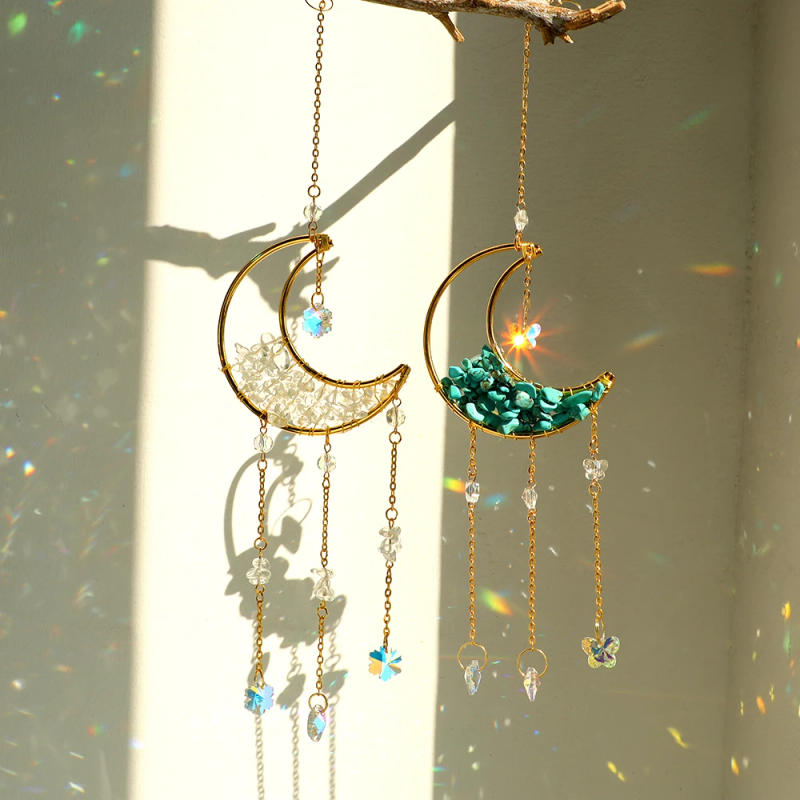 Description Picture 6 of itemCrystal Suncatcher Moon Amethyst Hanging Crystals Stone Rainbow Maker Light Catcher Window Garden Ornaments Outdoor Decor Gift