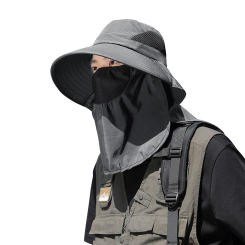 Outdoor Fishing Hat Visor Bucket Hat Detachable Face Mask Sun Protection Hat with Neck Protection Wide Brim for Summer