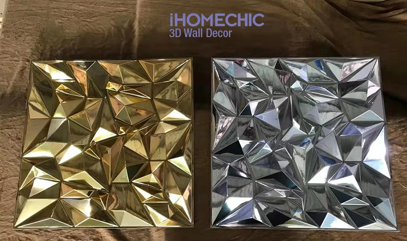 Description Picture 2 of item12pcs 50cm wall renovation Stereo shiny Gold plating 3d Wall Panel Diamond tile 3D wall sticker living room Toilet 3d wall paper