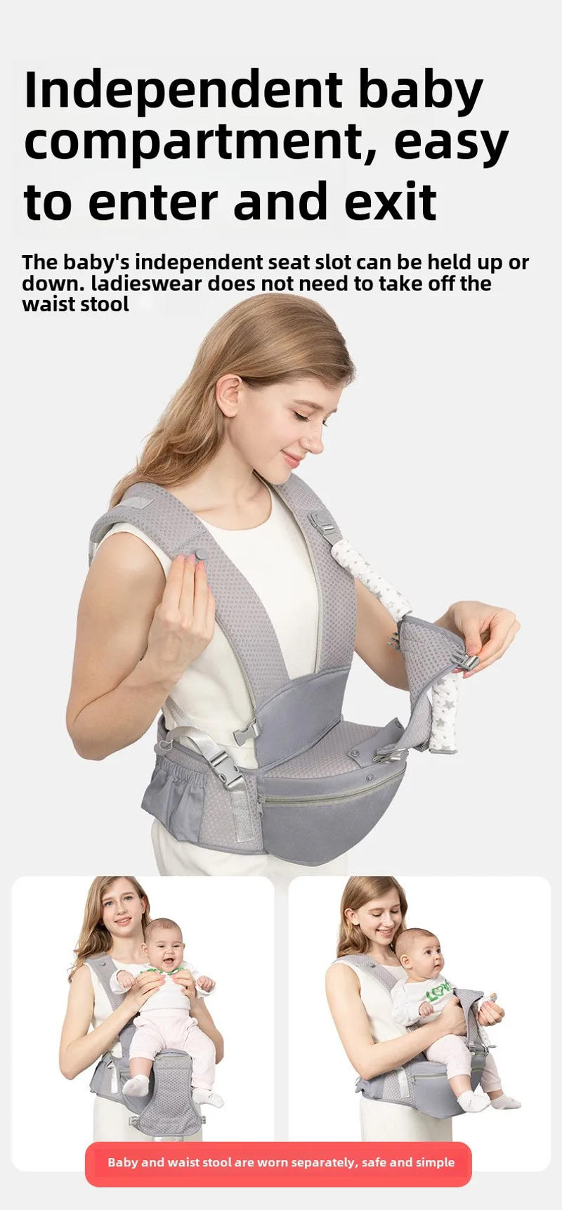 Description Picture 6 of itemNewborn Ergonomic Baby Carrier Wrap Backpack Baby Carriers Bag Infant Sling Waist Stool Multiuse Front Facing Babies Accessories