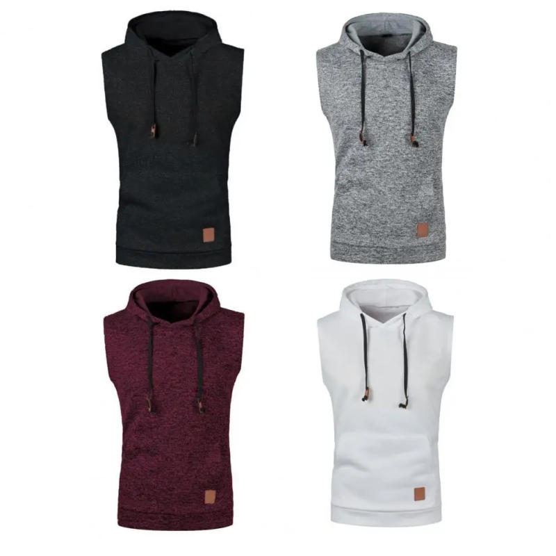 Description Picture 6 of itemMen Vest with Large Pockets Men's Sleeveless Hooded Tank Top with Drawstring Big Pocket Slim Fit Workout Vest for Casual Sports