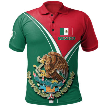 Harajuku Fashion Mexico Flag Printing Polo Shirt Mexico Spiritual Totem Emblem Graphic Polo Shirts Cool Streetwear Clothing Polo