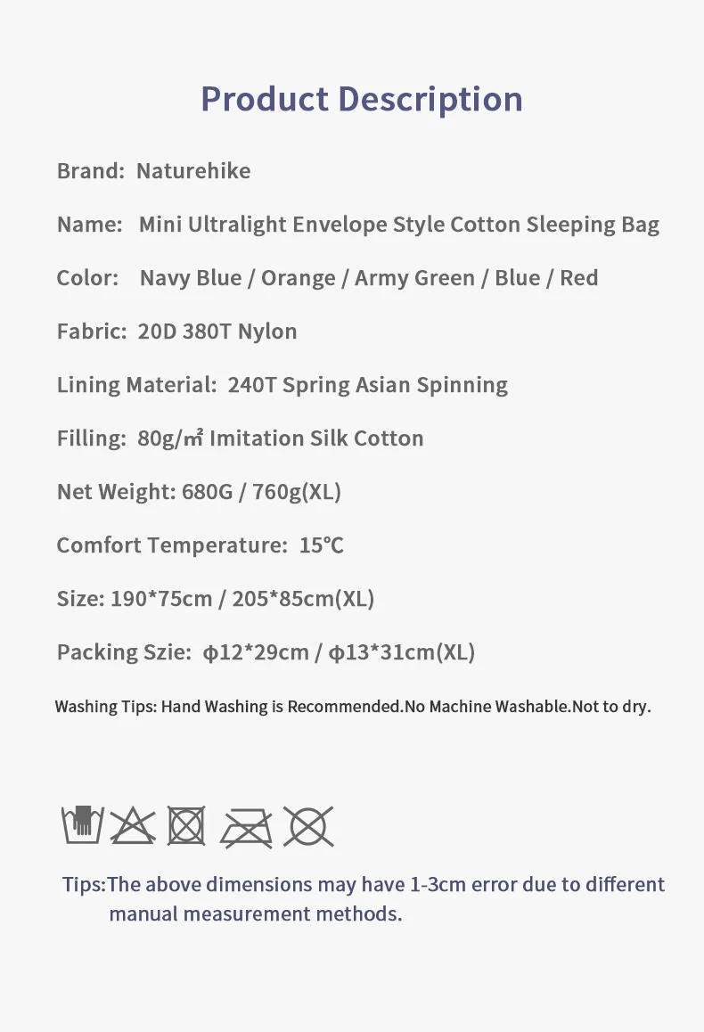 Description Picture 3 of itemNaturehike Sleeping Bag Ultralight Waterproof Cotton Sleeping Bag Nature Hike Summer Hiking Camping  Tent Sleeping Bag