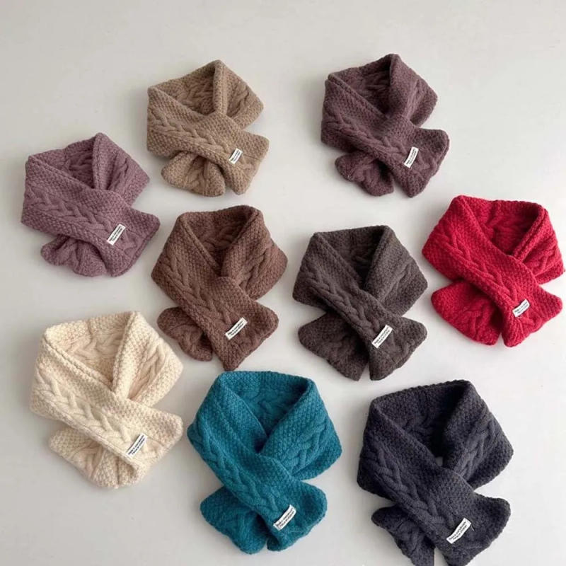 Description Picture 4 of itemVersatile Elastic Children Knitted Scarf Trendy Solid Color Kids Woven Neckerchief Korean Style Long Winter Cross Muffler Boys