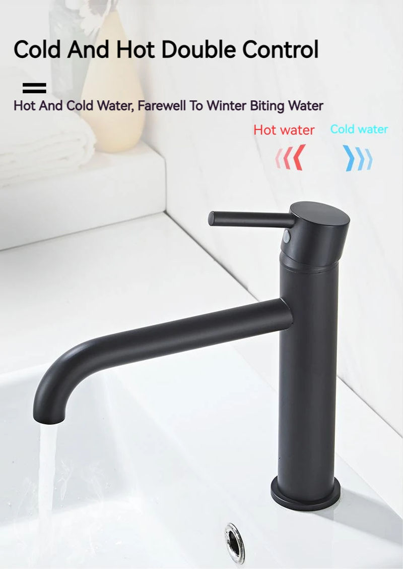 Description Picture 6 of itemBlack Painted Modern Minimalist Bathroom Single Handle Sitting Mixing Basin Metal Taps Accessories Bath Mixer Washbasin Sink Tap