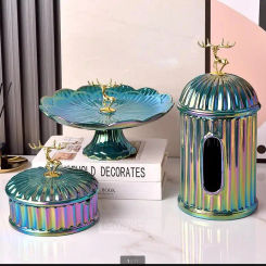 Ceramic Ornament Tissue Box Deer Cover Ashtray Soot Tray Fruit Plate Snack Napkin Paper Boxes Home Storage
