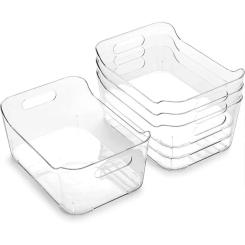Large Capacity Clear Organizers Plastic Storage Bins With Handles Countertop Makeup Organizers Closet Fridge Storage Box