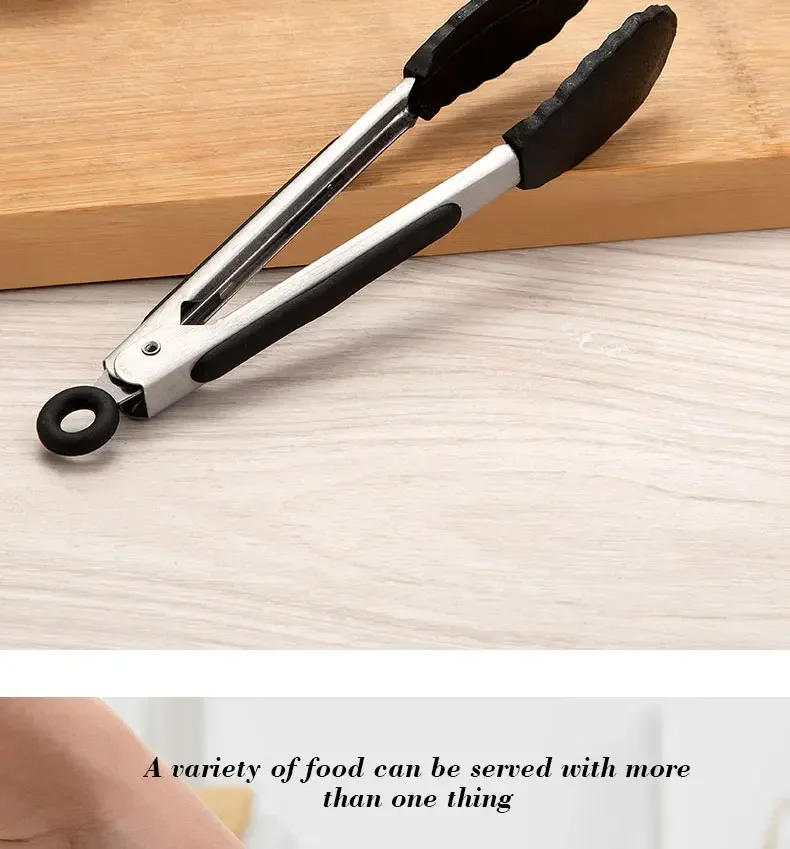 Description Picture 6 of item1PC Silica Gel Stainless Steel Black Baked Salad Accessories Kitchen Tools Bread Clip Home Party Picnic BBQ Clip Roast Steak