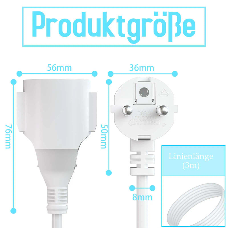 Description Picture 3 of itemPower Strip Extension Cord 3M 250V 16A EU Plug Outlets 3680W Electric Extension Cable Wire Indoor Outdoor Schuko Sockets IP44