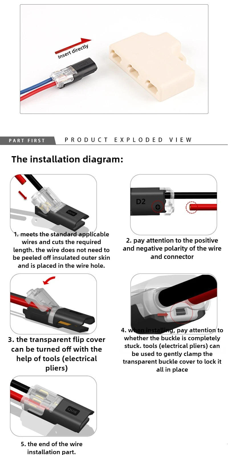 Description Picture 3 of itemWire Connector Set Electrical Cable Splitter With Connector for Audio Auto Moto Lighting System Single Color LED Strips