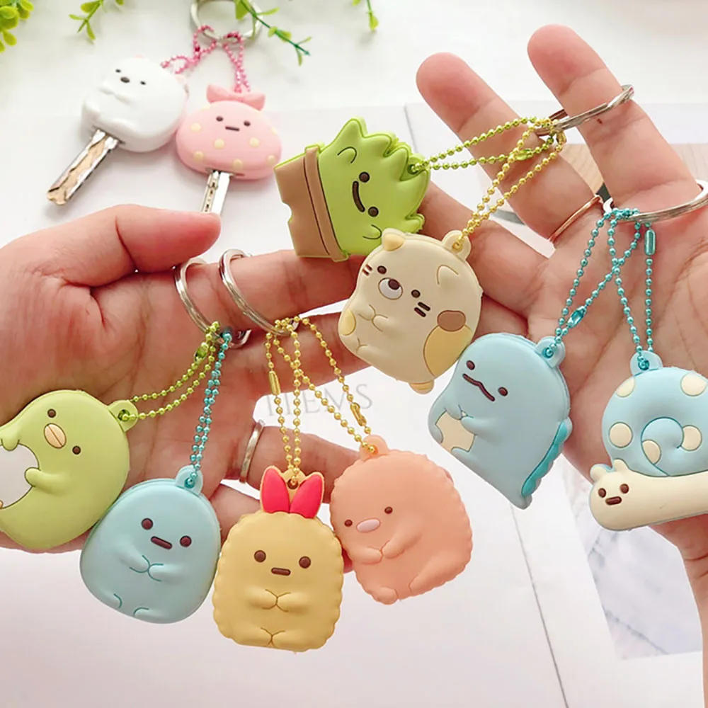 Description Picture 5 of item2pcs/set Cartoon Animal Key Cover Cute Silicone Key Chains Women Funny Animal Key Holder Caps Dust Cap Pendant Girls Gift
