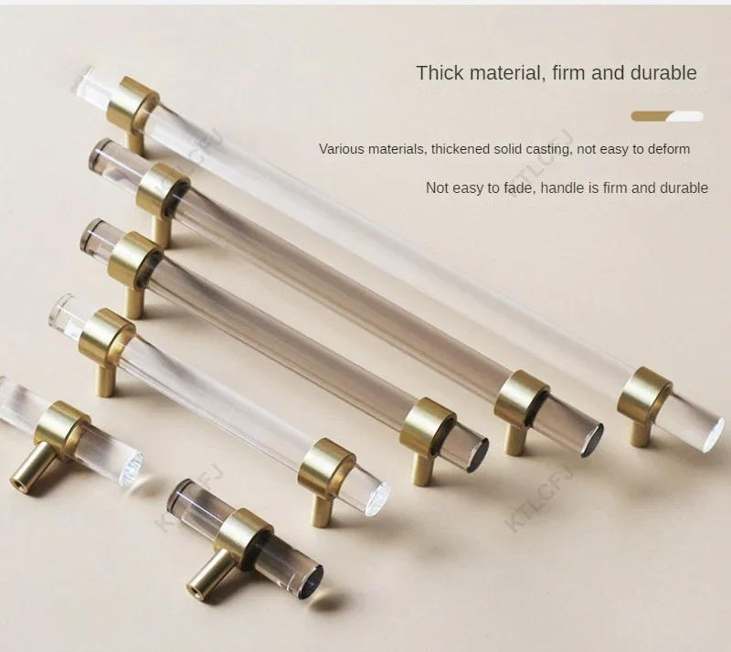 Description Picture 5 of item1Pcs Acrylic Handle American European Style Cabinet Drawer Wardrobe Door Handle Brass Base Door Handle 96/128/160/228mm